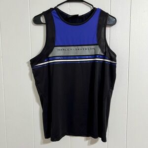 Harley-Davidson H-D Performance Tank Top Mens Large Black Blue Mesh Sleeveless